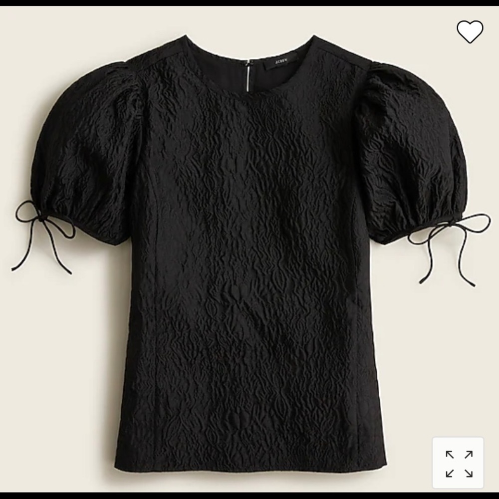 NWT J.Crew puff-sleeve textured black organza top blouse XS